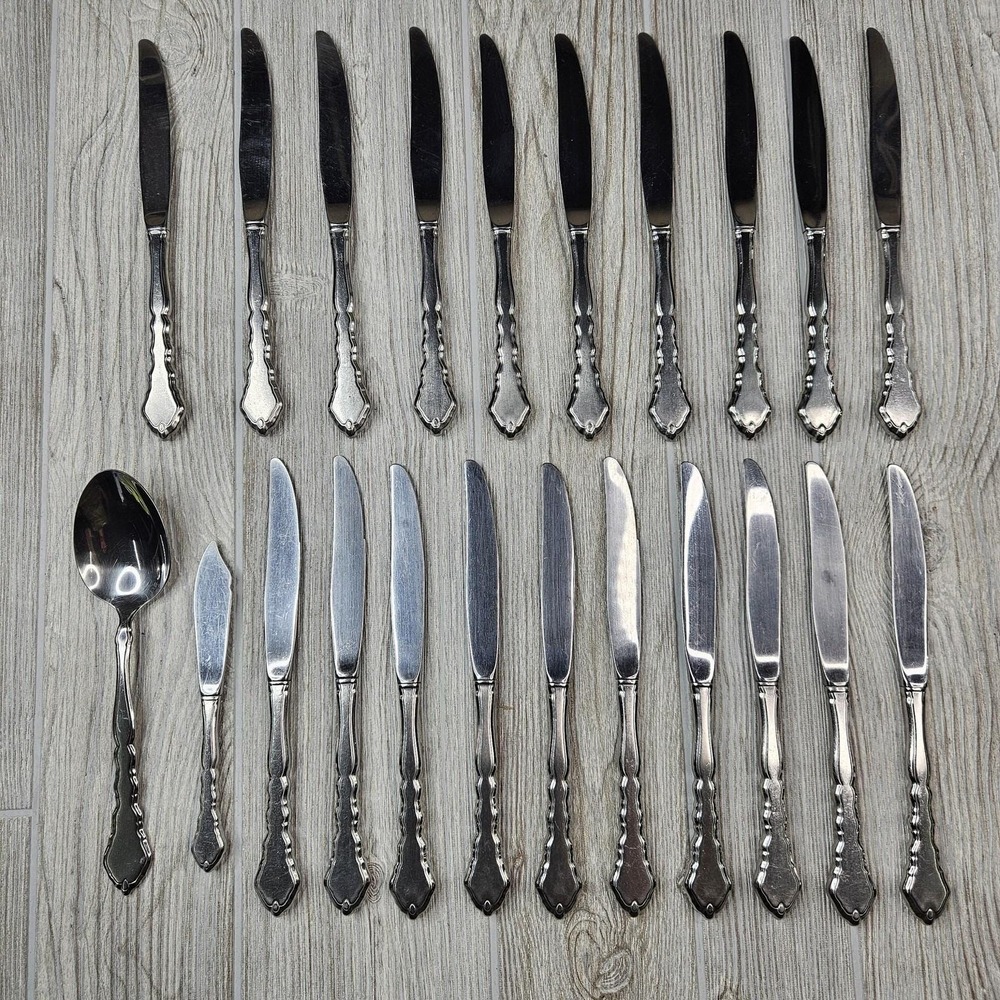Oneida Satinique Flatware 22 Pc Set Knives Butter Spreaders Large Serving Spoon‎